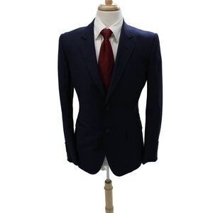 Gucci Mens Blazer Blue Wool Solid Size 48